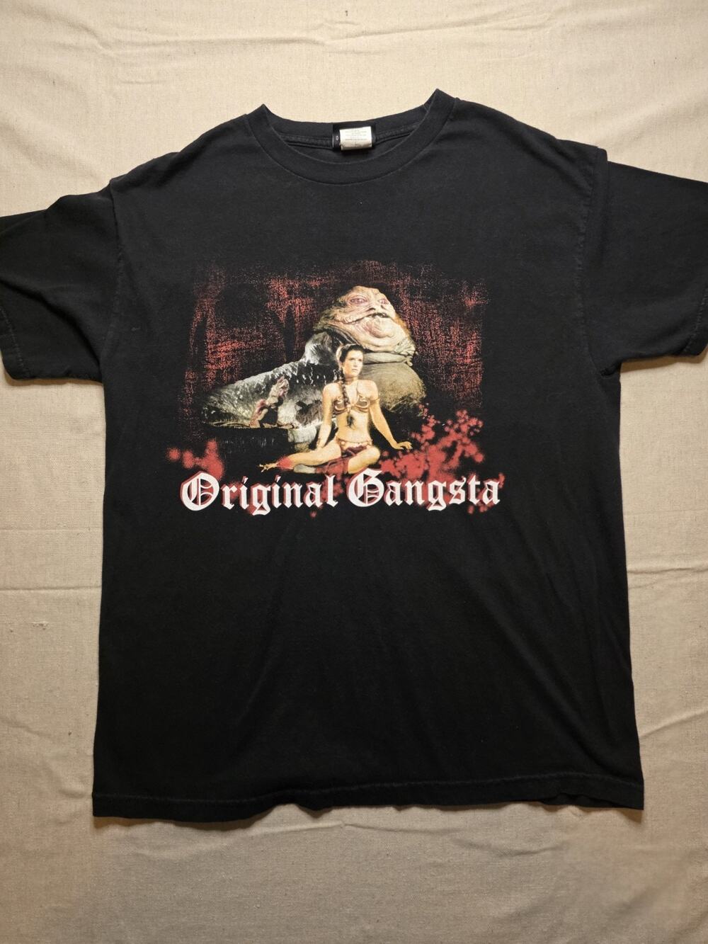 Star Wars Original Gangsta Shirt Mens Large Black Jabba Leia Graphic Tee Y2K